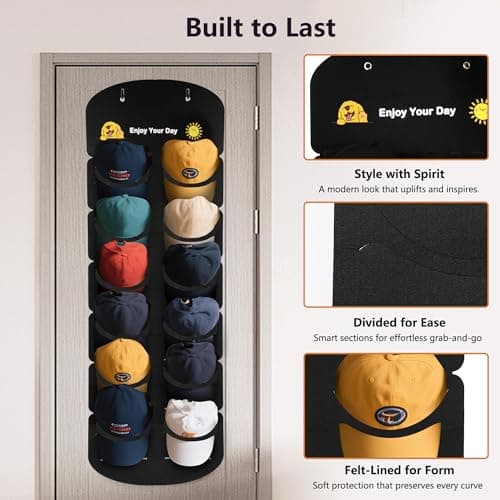 ViKiulen Hat Organizer for Baseball Caps, Over The Door Cap Organizer Cap Hat Holder with 12 Deep Clear Pockets, Hat Storage to Protect and Display with 2 Hook - Thumbnail 5