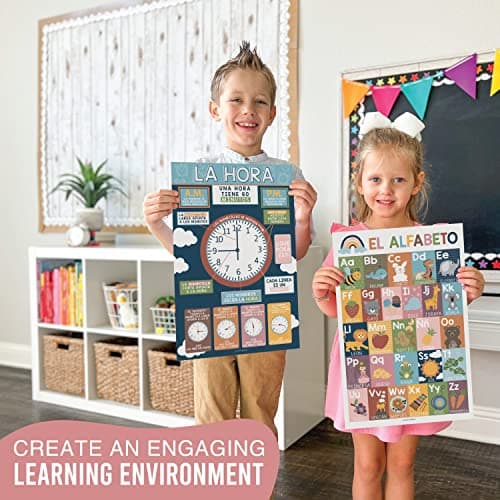 Hadley Designs Spanish Posters for Classroom - 12 Bilingual Educational Posters for Spanish Classroom Decorations Must Haves, Calendario y Alfabeto en Español Para la Pared, Boho Teacher Supplies - Thumbnail 6