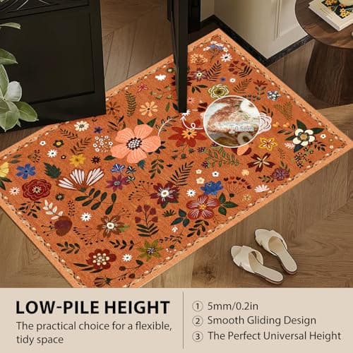 Washable Area Rugs, Floral Rug, Large Carpet for Living Room Bedroom,5'x 7',Orange - Thumbnail 5