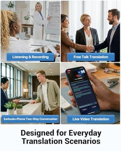 AI Translation Earbuds Real Time, 157 Languages 2-Way Translator Earbuds with Call Translation, 3-in-1 Interpreter, 40H Playtime, Audifonos Traductores Inglés Español for Travel Business Learning - Thumbnail 5
