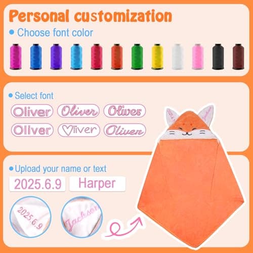 Individz Custom Hooded Bath Towel with Name, Personalized Absorbent Bunny Baby Towels, Soft Shower Towels for Girls Boys, Easter Brithday Gifts for Baby, Toddler, Newborn, Kids (Orange-Fox) - Thumbnail 5