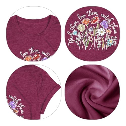 Teacher's Day Tshirt - Women's Teacher Gift Short Sleeve Flower Graphic Tee - Thumbnail 5