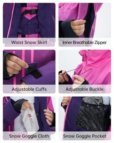 HIGH EXPERIENCE Snowboard Jacket Womens Baggy Ski Coat Waterproof Windproof Insulated Warm Winter Snow Coat (US, Alpha, Medium, Regular, Regular, Purple) - Thumbnail 5