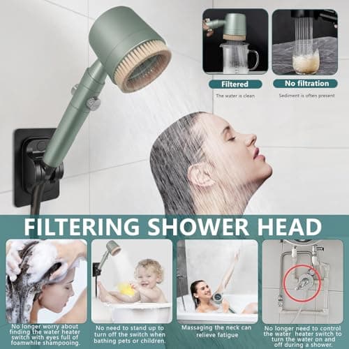 2026Version Turbocharged High Pressure Filtered Shower Head with Handheld & Outlet Soft Brush - 6 Spray Modes, 5-Stage Filtration System, 59" Hose - Chlorine & Hard Water Filter (8 filter cartridges) - Thumbnail 3