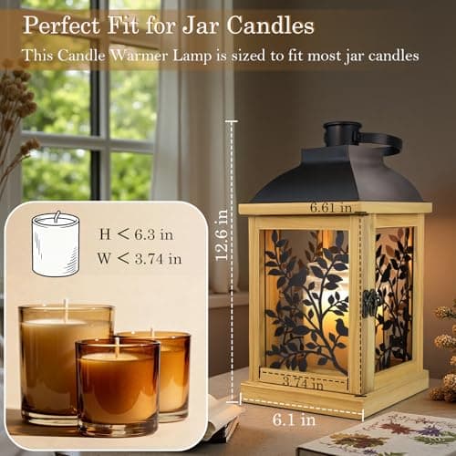 Candle Warmer Lamp, with Timer and 2 Bulbs Dimmer Farmhouse Lantern for Top-Down Adjustable Candle Warmer, Electric Lamp for Jar Candles, Auto Shut Off Home Decor Gift for Women (Handmade Wood) - Thumbnail 4