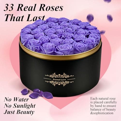 Jibeufi 33 Preserved Flowers Roses Forever in a Box Gifts for Her Delivery Prime Birthday, Anniversary, for Women, Mom, Girl Friend (Purple) - Thumbnail 2