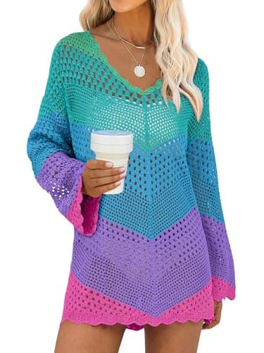 ANRABESS Swimsuit Cover Up for Women Crochet Bathing Suit Summer Swimwear V Neck Mesh Knit Dress 2026 Beach Vacation Clothes X-Large - Image 1