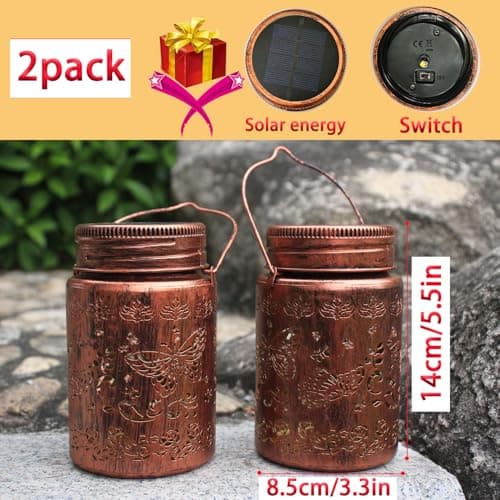 2pack Sunflower Solar Lanterns Outdoor, Solar Mason jar Lights Hanging Waterproof Metal Lanterns for Patio, Pathway, Yard (Sunflower 2pack) - Thumbnail 5