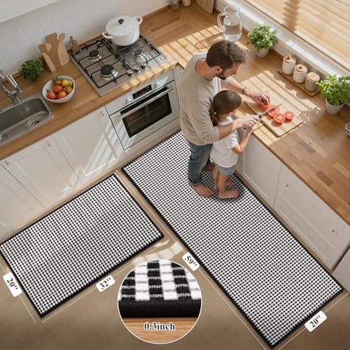 HEBE Kitchen Rugs Sets of 2 Non Slip Washable,20"x59"+20"x32" Cushioned Rubber Kitchen Mats for Floor,Stain Resistant Kitchen Carpet Runner Rug for Hallways, Front of Sink, Laundry - Thumbnail 2