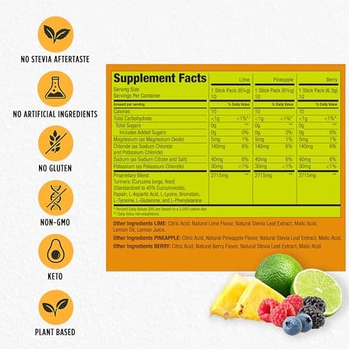 Bala Total Body Wellness Drink Mix, Hydrate & Recover Variety Pack, Pineapple, Lime & Berry, 10 Per Flavor, Zero Sugar Electrolytes Powder Packets with Enzymes & Amino Acids, Turmeric Drink, 30 Sticks - Thumbnail 2