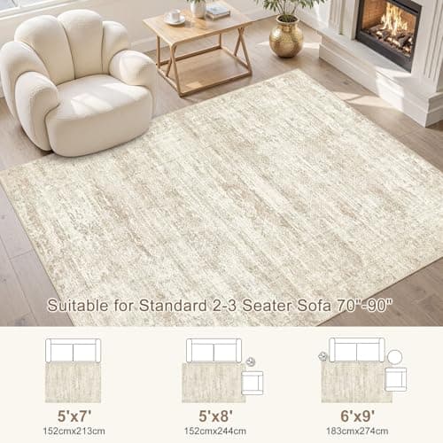 UERMEI 5x7 Area Rug Living Room Rugs - Washable Neutral Modern Abstract Soft Thin Rug Indoor Floor No Slip Rug Carpet for Bedroom Under Dining Table Home Office Decor - Beige/Brown - Thumbnail 3