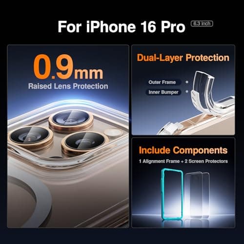 SMARTDEVIL MagSafe Case for iPhone 16 Pro, Magnetic Clear Shockproof Cover with 2 Screen Protectors, Military Grade Drop Protection Shockproof Slim Phone Case - Thumbnail 4