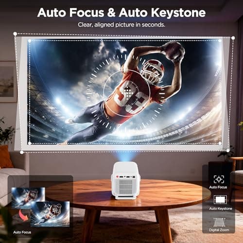 Mini Portable Projector for Home & Outdoor Cinema, Smart Projector Android 11, 1080P FHD 600 ANSI, 4K Support, WiFi 6 Bluetooth 5.4, Auto Focus Keystone, Short Throw Proyector, Movie Projectors - Thumbnail 3