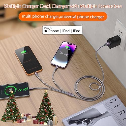 Multi Charging Cable (6ft 2Pack),3 in 1 USB Charging Cable for Multiple Devices,Braided Universal Phone Charger Cord with Type-C/Usb C,Micro USB,IP Port Lightning for iPhone17-5/Android Phones - Thumbnail 6