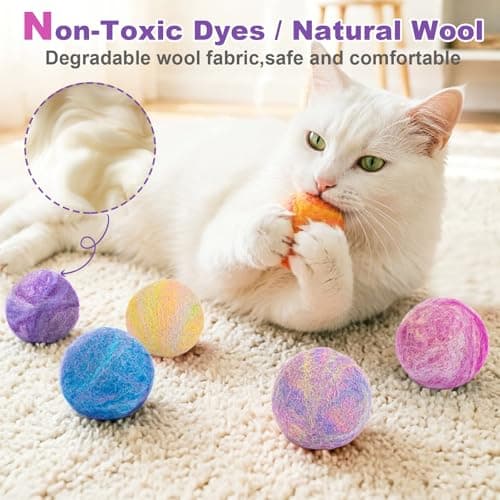 Retro Shaw Catnip Balls with Bell Inside - 6 Pcs Interactive Catnip & Silvervine Cat Toys, Durable Wool Balls for Indoor Cats, Kitten Teething Toys, Natural Catnip Toys for Bored Cats - Thumbnail 3