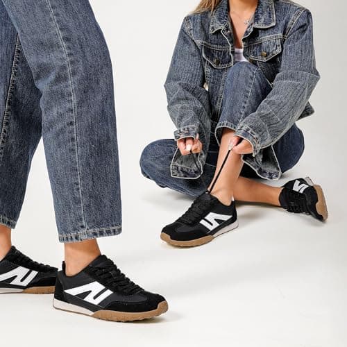 Foiola Womens Sneakers Comfortable Lace up Tennis Shoes Casual Business Walking Shoes Slip on Women's Fashion Sneakers Black - Thumbnail 2