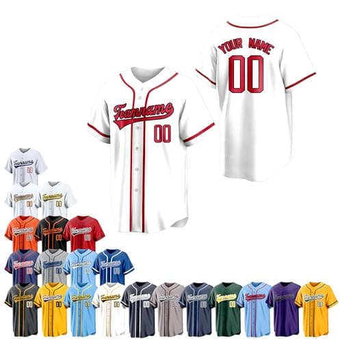 White Red Team Name Custom Men Baseball Jersey Softball T Shirts Women Customized Youth Button Down Stitched or Printed Names Numbers Personalized Designs - Image 1