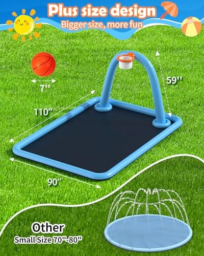 Octaplay Splash Pad for Kids & Dogs, 102x87'' Large Sprinkler Pad Water Toys with Basketball Hoop, Thickened Non-Slip Splash Mat, Foldable Play Pool & Outdoor Summer Toys Ages 4-12 (110" Splash Pad) - Thumbnail 4