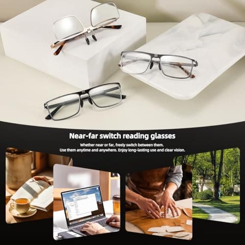 TOVEEN 2 Pack Flip Up Reading Glasses Blue Light Blocking, Durable Clip on Magnifying Glasses with Lightweight Metal Frame for Men Black/Gold +2.0 - Thumbnail 6