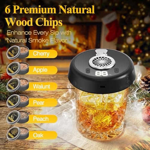 Electric Whiskey Smoker Kit with 7 LED Light Modes, Rechargeable Cocktail Smoke Infuser, 6 Natural Wood Chips, Stainless Steel Ice Cubes & Sphere Mold, Bourbon Gift Set for Men, Dad, Husband - Thumbnail 5