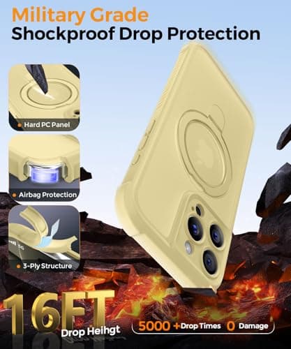 MOCCA Design for iPhone 15 Pro Case with Magnetic Invisible Stand [Full Camera Protection] [Compatible with Magsafe] Military Drop Shockproof Translucent Matte Phone Case Cover 6.1",Creamy Yellow - Thumbnail 5