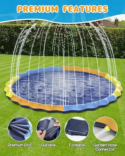 Instraella Splash Pad for Kids and Dogs, 124in Non-Slip Sprinkler Mat 0.5mm Thickened Durable and Foldable Large Pool Summer Fun Outdoor Toys for Dogs and Toddlers Age - Thumbnail 5