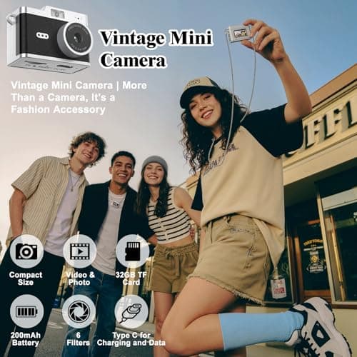 Mini Keychain Camera,Retro 1080P Pocket Camera 32GB Card Ultra-Portable Tiny Video Recorder 6 Filters Small Vintage Bag Charm Travel Study Camping Party Snap Collectible Gift Kids Teens Adult Beginner - Thumbnail 2