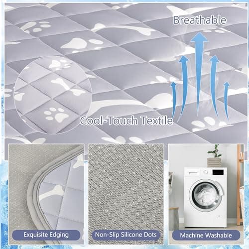 NACOCO Dog Cooling Mat with Non-Slip & Internal Waterproof Leakproof Design, Extra Thick, Machine Washable for Medium and Large Dogs for Crates, Beds, Sofas, Cars (44'' x 32'' X-Large, Grey Bone) - Thumbnail 4