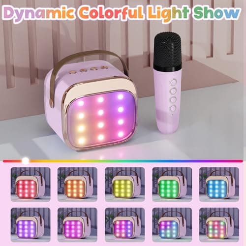 FLUESTON Mini Karaoke Machine for Kids Adults, Portable Bluetooth Speaker with 2 Wireless Microphones, Toys for Girls Ages 3, 4, 5, 6, 7, 8, 9,10,11+ Years Old, Birthday Easter Basket Stuffer for Kids - Thumbnail 5