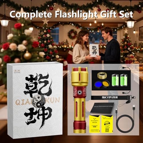 SKYFIRE 2503 LED Rechargeable Flashlights, 10000mAh Super Bright 3000 High Lumens Flashlight Zoomable Tactical Flash Light 10 Modes Waterproof for Home Camping Emergencies Outdoor Hiking Christmas Red - Thumbnail 2