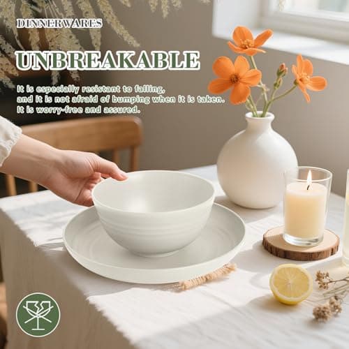 Wrova Wheat Straw Dinnerware Sets of 20,Dishwasher Safe Kitchen Plates and Bowls Sets,Camping Dishes Sets Contains Dinner Plates,Cereal Bowls,Drinking Cups and Flatware.(Beige) - Thumbnail 6