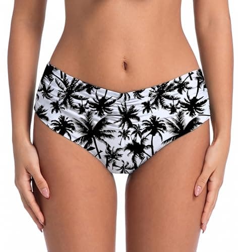 COCOPEAR Mid Rise Bathing Suit Bottoms for Women Ruched Tummy Control Swim Bottoms Full Coverage Bikini Bottoms for Women Floral 20 S