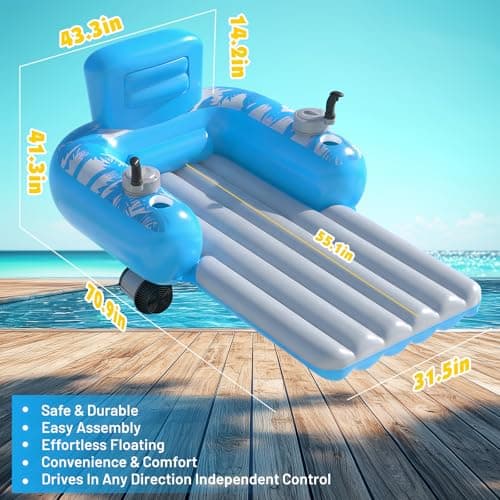 HopeRock Inflatable Motorized Pool Floats for Adults - Rechargeable Pool Lounger with Dual Motors & 2 Storage Compartments, Electric Water Lounger Float, Pool Raft Holds up to250lb, Pool Toys Adults - Thumbnail 4