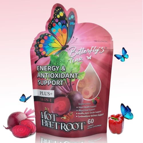 BUTTERFLY'S TEAR Organic Beet Root Gummies, Supports Heart & Blood Vessel Health, Promoting Nitric Oxide, Vitamin D3+K2+E, Extracts of Grape Seed, Hawthorn, Berberine and Other, Sugar Free (60 Count)