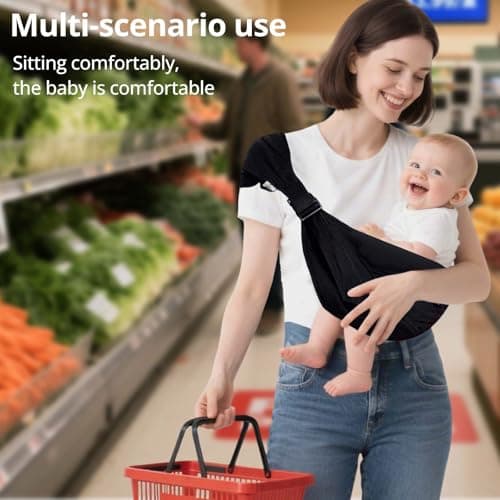Baby Sling Carrier Newborn to Toddler, Lightweight Baby Carrier Sling, Baby Wrap Sling, Baby Hip Seat Carrier for Toddler Sling, Baby Holder Carrier, Nursing Sling, Carrying 8-35 lbs, (Black) - Thumbnail 4