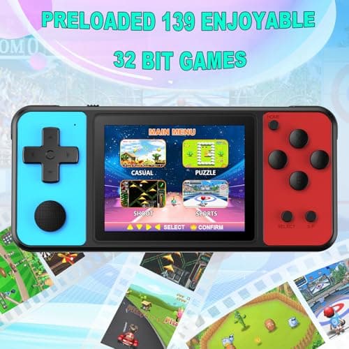 KAVOYI 32 Bit Handheld Games for Kids Built-in 139 Retro Video Games,3.0" IPS Screen Rechargeable Portable Arcade Gaming Player,Electronic Travel Toys for Boys Girls Birthday Blue-Red - Thumbnail 2