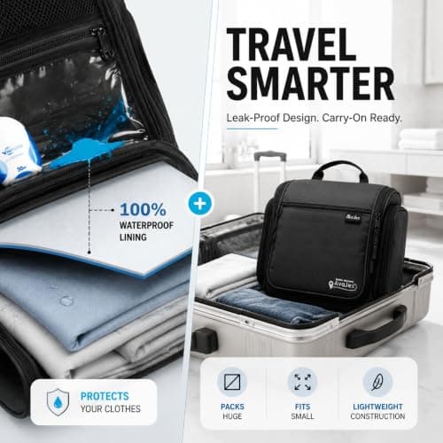 Travel Toiletry Bag for Men and Women - (10.6”x10.6”x3.2”) Large Hanging Toiletry Organizer - Waterproof Hygiene Bag with Metal XXL Swivel Hook, with Sturdy Zippers and 19 Compartments for Toiletries - Thumbnail 4