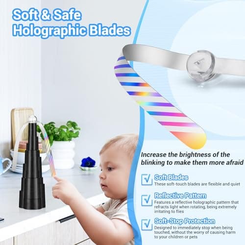 LEOFI Fly Fans for Tables, Bug Fans, Food Fan,Tabletop Fan Rechargeable Soft Holographic Blades for Picnic, Party, Outdoor&Indoor Dining,4pack - Thumbnail 5
