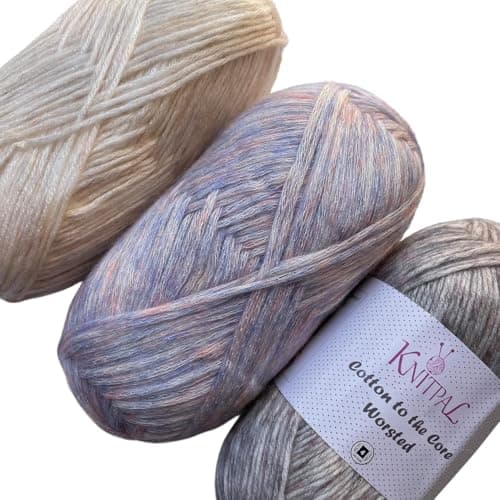 Cotton to The Core Worsted Weight Yarn for Crocheting, 3-Pack (654Yds / 300G), Free Patterns, Beginners Friendly - Soft Cotton Yarn for Knitting - #4 Medium Worsted Weight - Blue Winters