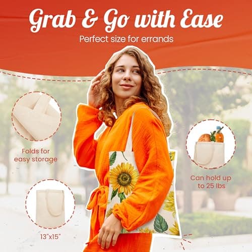 Simply Cool 10-Pack Canvas Tote Bag - Lightweight Tote Bags Bulk, Medium Reusable Grocery Shopping Cloth Bags for Advertising, DIY Projects, Crafts, Painting, Embroidery, Custom Logo - Thumbnail 5