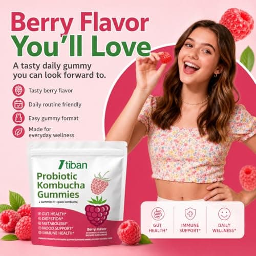 Itiban Probiotic Kombucha Gummy - Prebiotics, Probiotics, Postbiotics, Fiber Supplement, Slippery Elm for Bloating, Gut Health, Women and Men, 60ct - Thumbnail 2