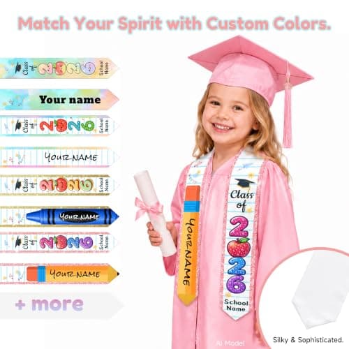 Custom Kids Graduation Sash Personalized Kindergarten Preschool Stole - Thumbnail 5