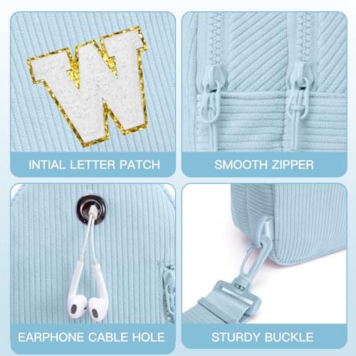 Viverte Small Corduroy Sling Bag Crossbody Fanny Pack, Icing Blue-W - Thumbnail 5