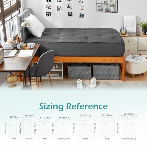 Hansleep Twin XL Mattress Pad Topper College Dorm Memory Foam, Twin XL Foam Mattress Topper Viscose Derived from Bamboo, Twin XL Size Bed Mattress Pad Cover for Back Pain Relief, 39" x 80", Charcoal - Thumbnail 6