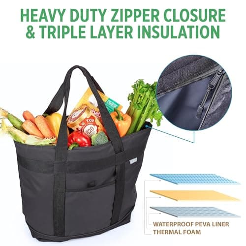 Jumbo Cooler Bag - Heavy Duty Soft Insulated Grocery Bag (Black) - Thumbnail 4