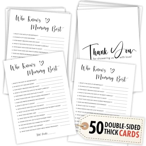 WOODAMORE Who Knows Mommy Best Baby Shower Game Gender Neutral - 50 Pcs Funny Baby Shower Party Games Activities for Guests - Image 1