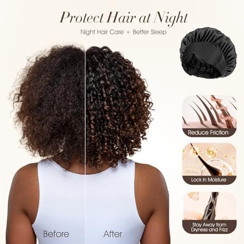 Satin Silk Bonnet for Sleeping Women Men, LC-dolida 2-in-1 Adjustable Hair Bonnet for Curly & Natural with Sleep Mask, Reduce Frizz, Lock in Moisture, Prevent Breakage and Tangles,for Skin Care,Travel - Thumbnail 4