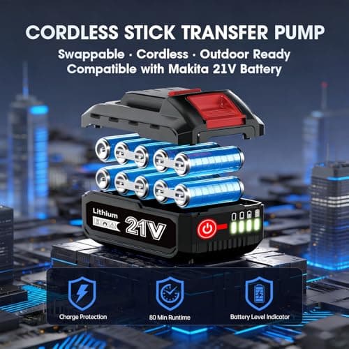 Cordless Stick Water Transfer Pump: 770 GPH 32 Ft Head with 21V 2×4.0Ah Batteries Water Pump - 3-Section Removable Portable and Lightweight with 16.5Ft Hose for Garden Pond Pool Emergency Drainage - Thumbnail 5