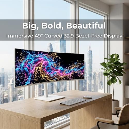 Deco Gear 49" Curved Ultrawide Gaming Monitor | 32:9 | 3840x1080 | 144Hz | 3000:1 | E-LED | 2 HDMI | 2 Display Port - Exclusive White Edition, an American-Owned & Operated Company - Thumbnail 2