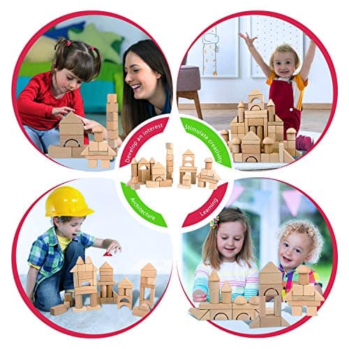Migargle Wooden Building Blocks Set for Kids - Stacker Stacking Game Construction Toys Set Preschool Colorful Learning Educational Toys - Geometry Wooden Blocks for 3+ Year Old Boys & Girls - Thumbnail 5
